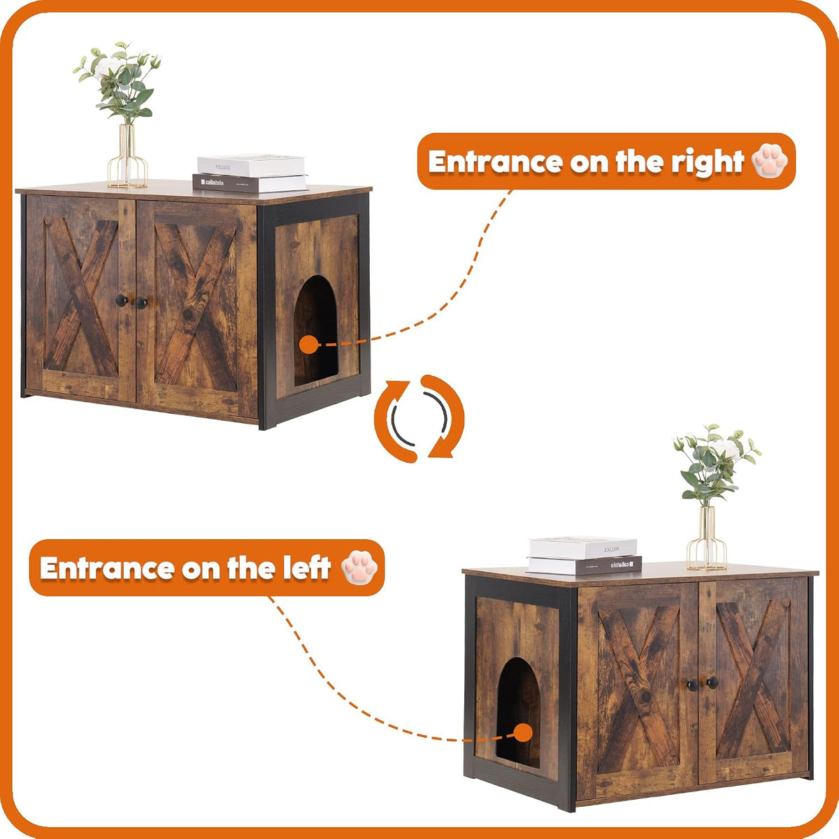 Cat Litter Box Enclosure, Hidden Litter Box Furniture - Rustic Brown - image 4