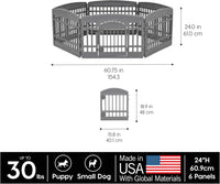 IRIS USA 4-Panel Dog Playpen, Pet Enclosure - 6 Panel - 24" H / Gray - image 3