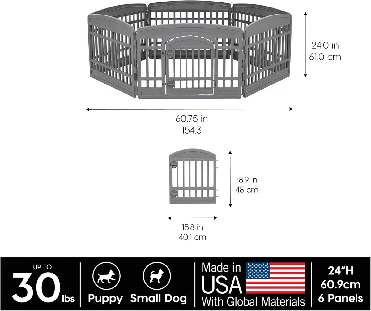 IRIS USA 4-Panel Dog Playpen, Pet Enclosure - 6 Panel - 24" H / Gray - image 3