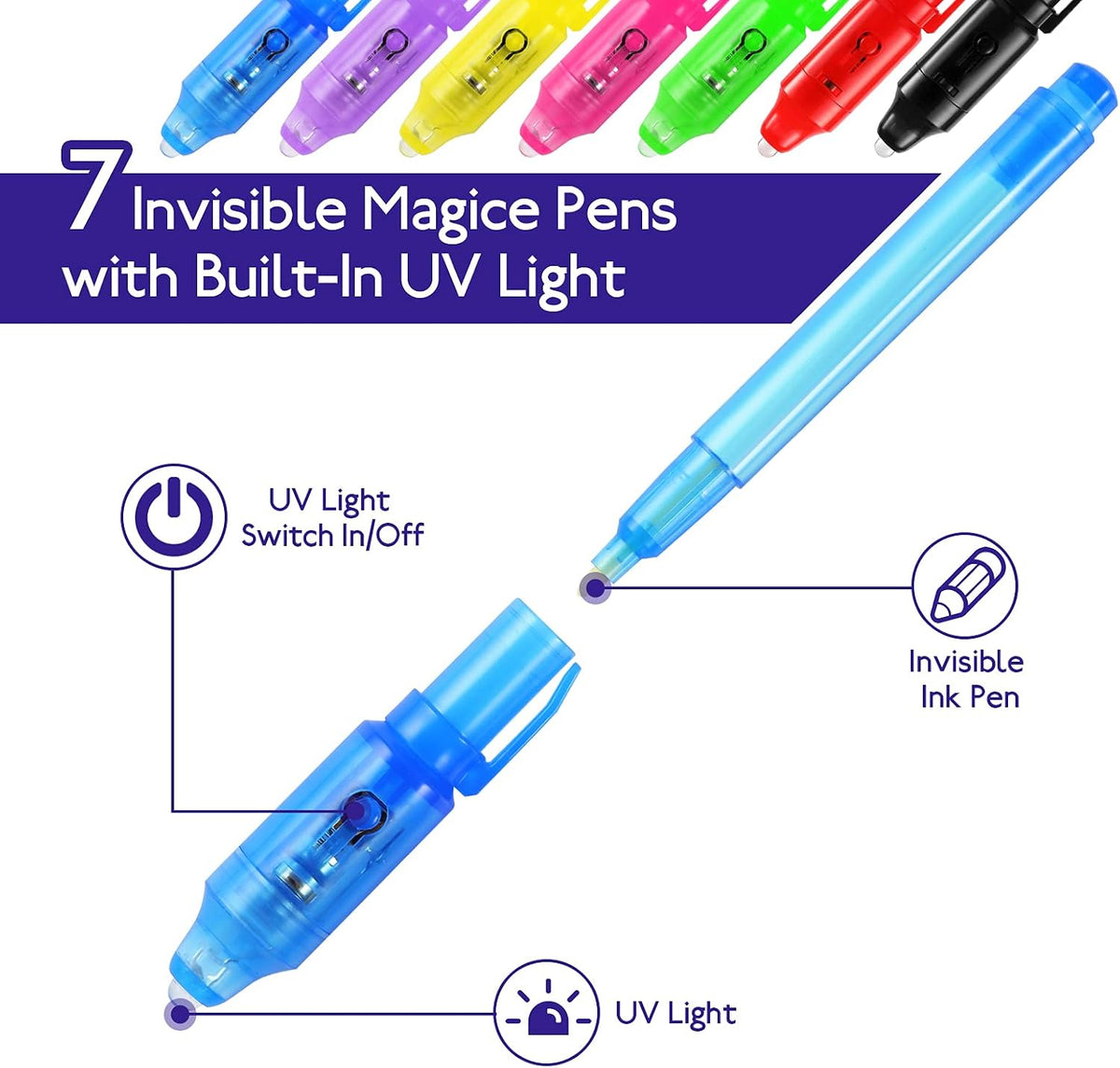 DazSpirit 36 invisible ink pens with built-in UV light, animal cards and gift bags - view 4
