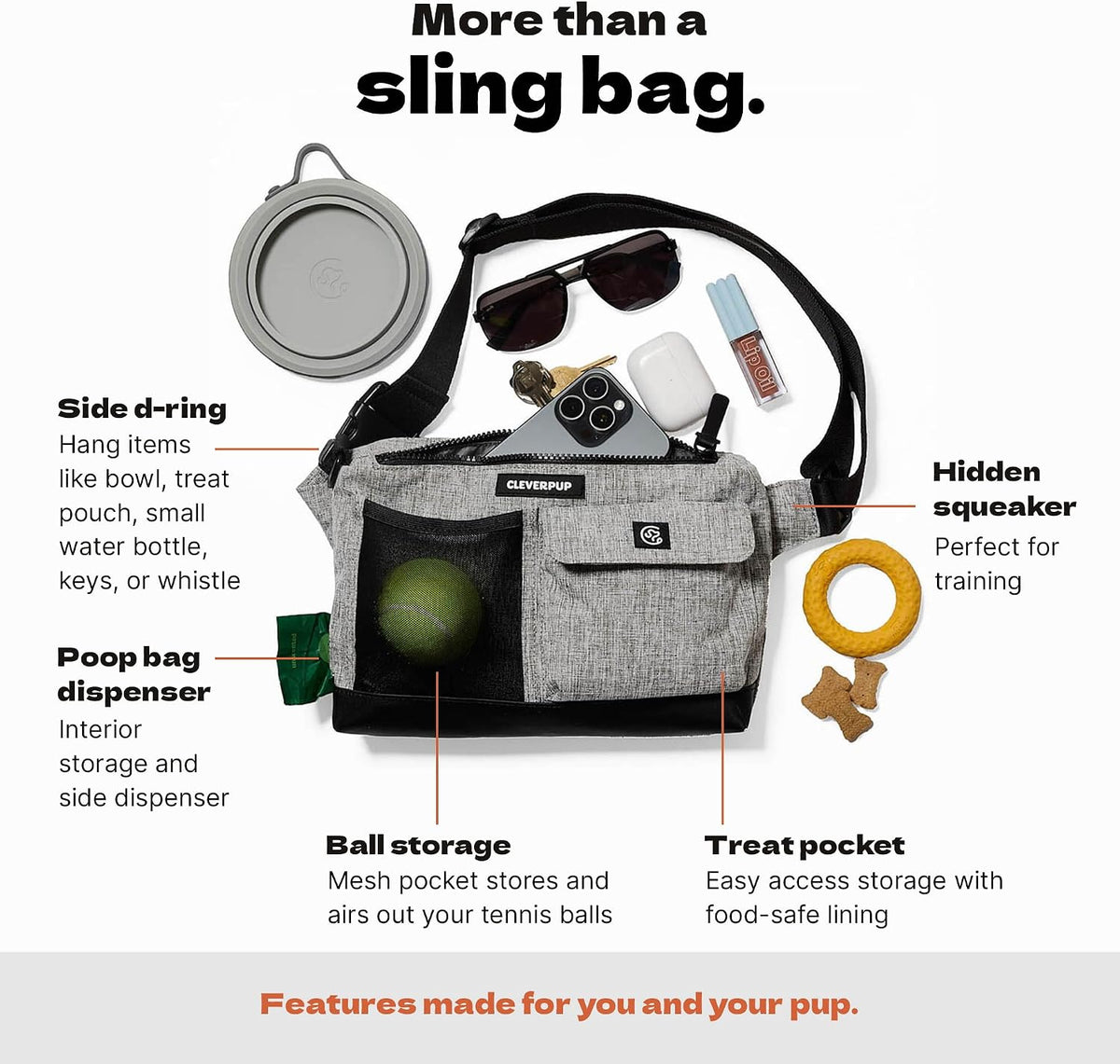 Cleverpup Walk & Train 2-in-1 Dog Walking Bag, Hands-Free - Heather Grey - image 3