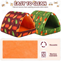 UPINS 2 Pack Guinea Pig Hideout, Washable Small Animal House Bed – Daily Care for Small Pets - 7.9 x 6.8 inch / Orange Green Leaf - image 4
