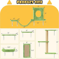 NUNU LAB Wall Mounted Cat Furniture, 6 Pcs Cat Wall Shelves with Condo House, Bridge, Steps, Scratcher, Hammock, Indoor Safe & Stable Furniture for Kittens Play, Green