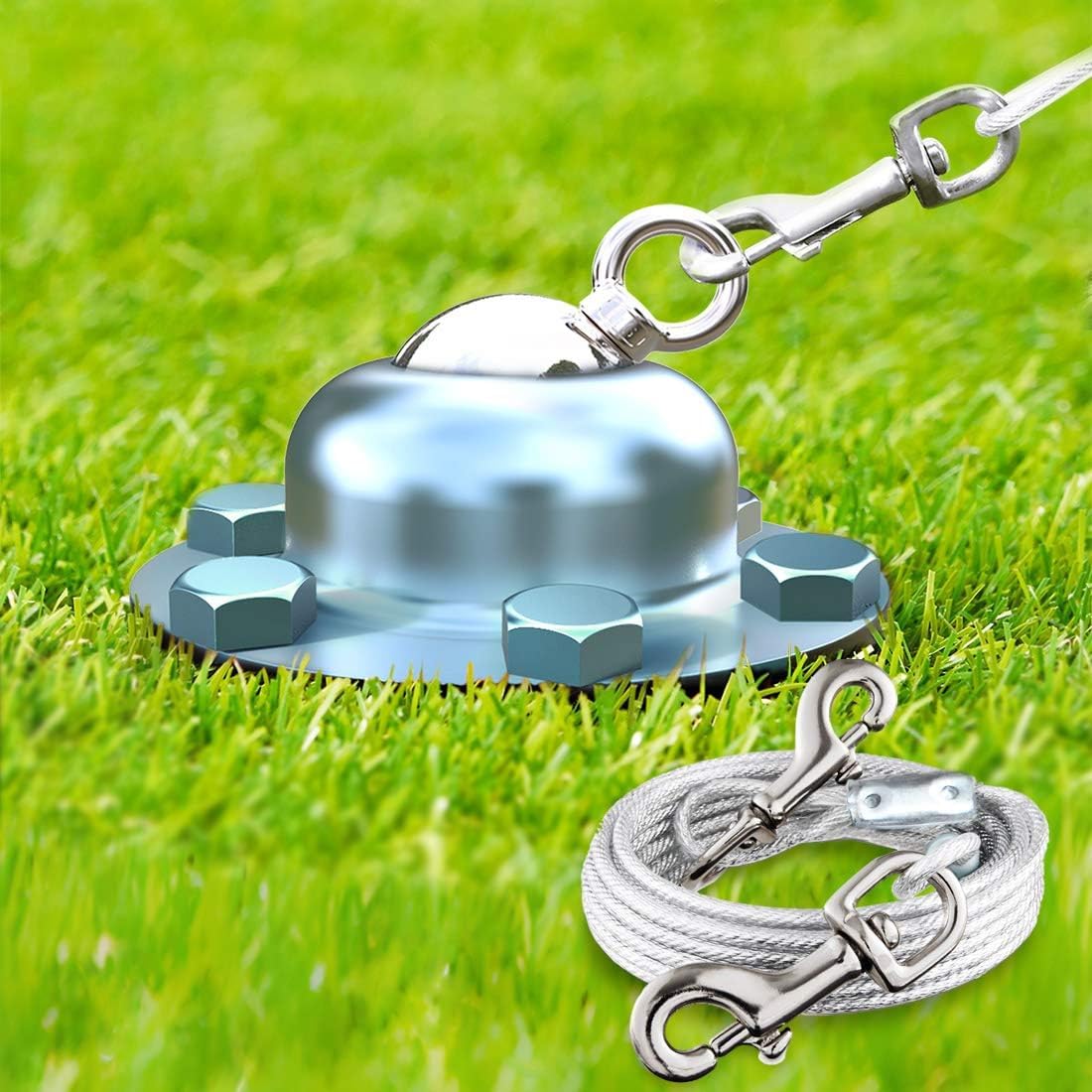 360° Swivel Dog Tie Out Stake Dog Anchor Heavy Duty Stainless Steel - Stake with 50 ft cable