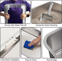 Stainless Steel Litter Box, Metal Cat Litter Box for Kitten - XL:23x14.6x10inch with Lid -2pack - image 3