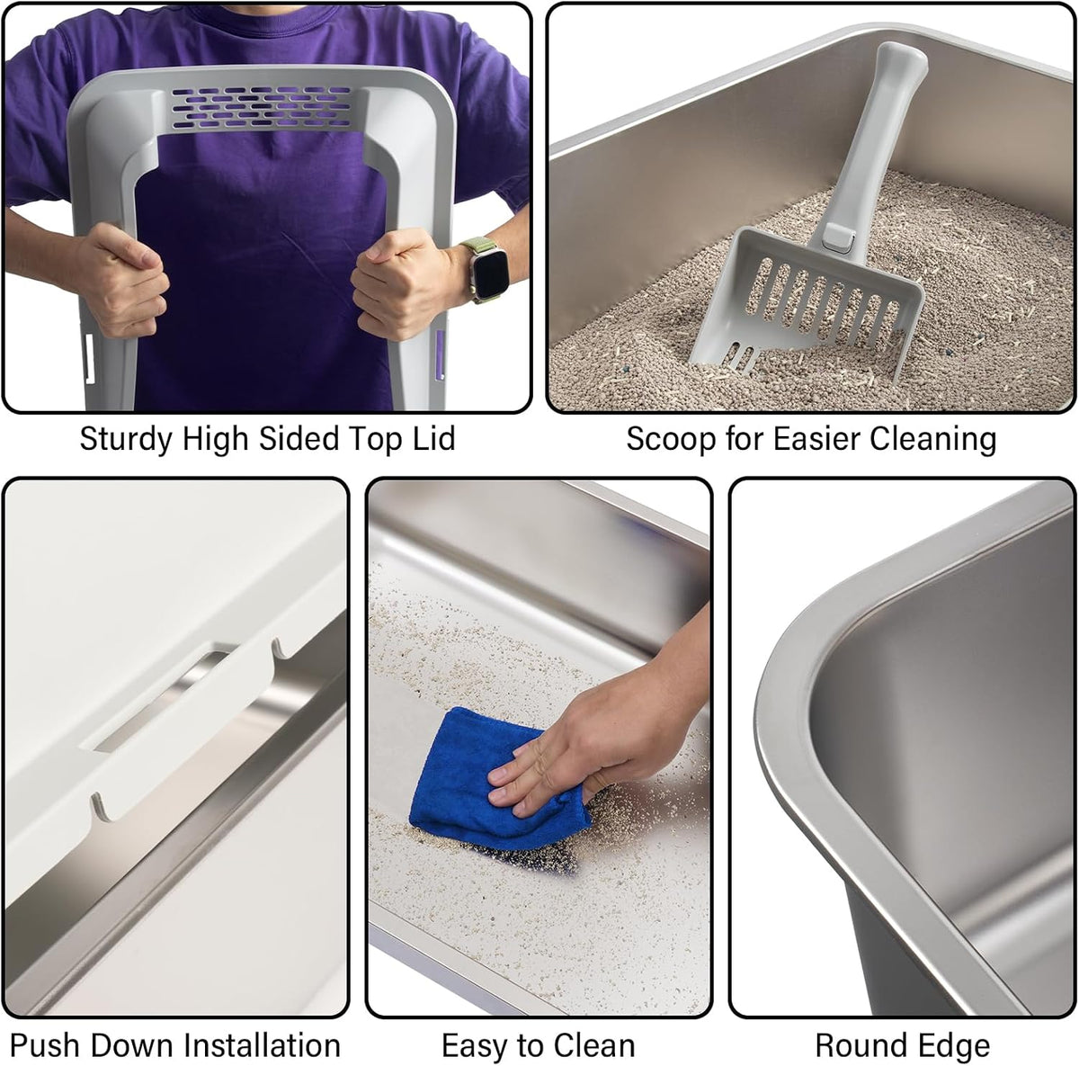 Stainless Steel Litter Box, Metal Cat Litter Box for Kitten - XL:23x14.6x10inch with Lid -2pack - image 3