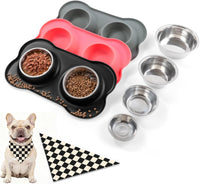 Conlun Dog Bowls with Silicone Mat, No Spill Stainless Set, XS - Extra Small-5 oz / Black