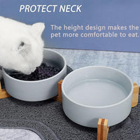 Petygooing Ceramic Dog Bowl Set with Wood Stand, Grey, 13.5OZ/5.1 in, Suitable for Cats & Small Dogs