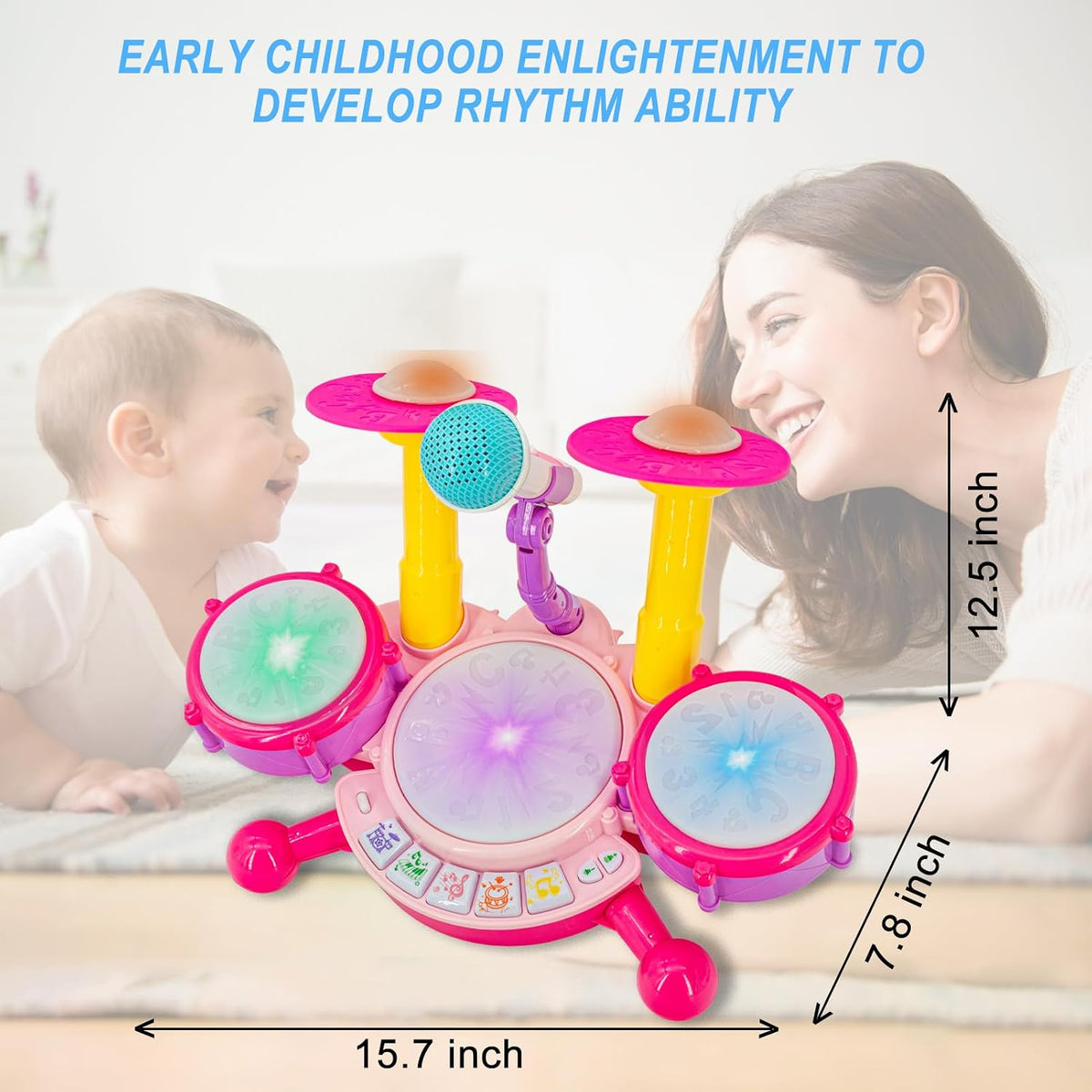 Drum Set for Toddlers, Kids Musical Instruments - Pink - image 2