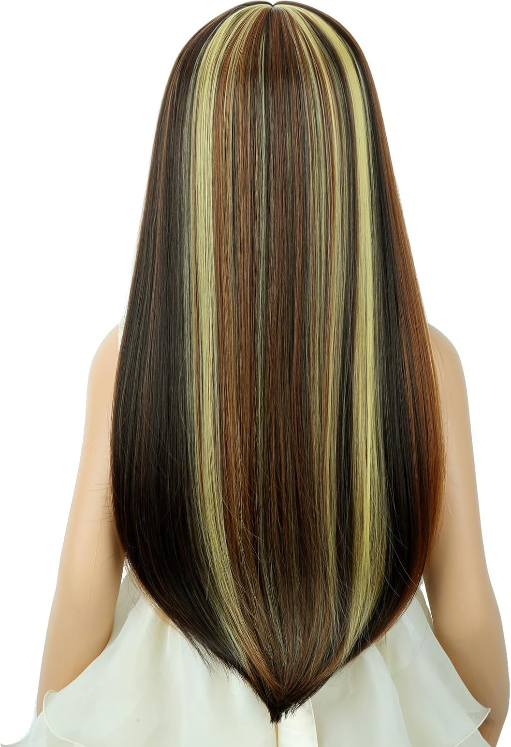 WAVELNM kids long straight black wig with hot pink highlights and bangs - view 37