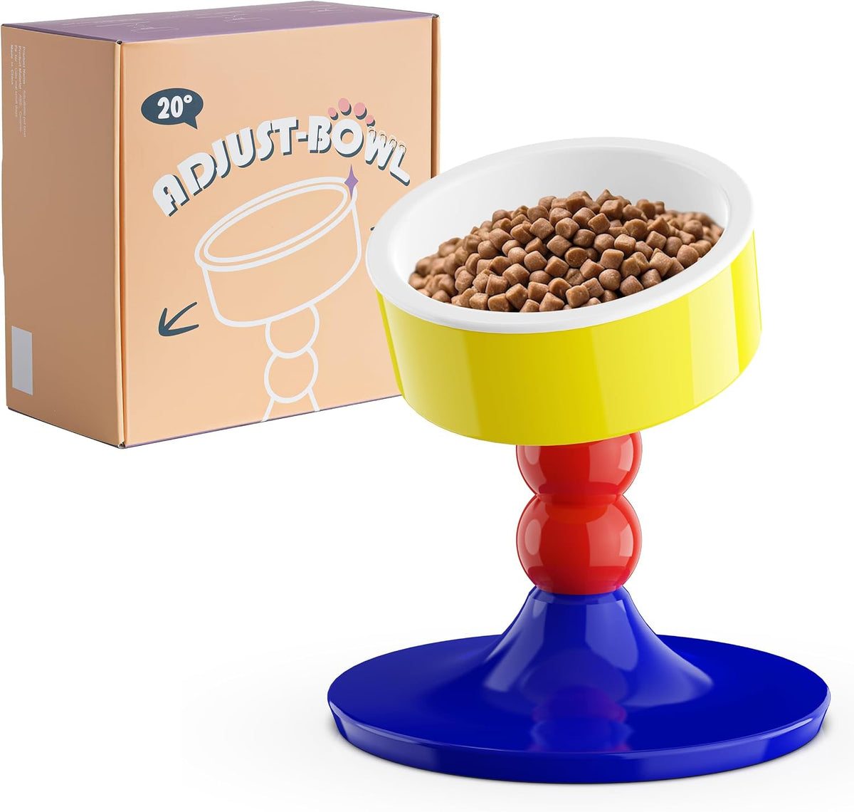 Ceramic Elevated Raised Cat Bowls, Cat Food Dish with Stand - Red & Blue
