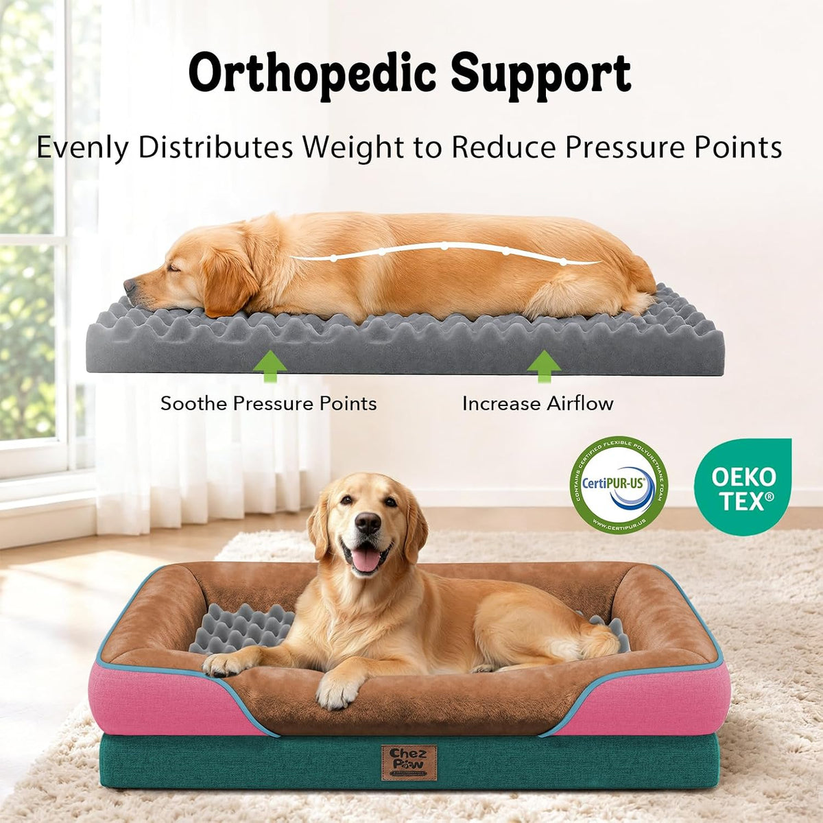 Waterproof Orthopedic Dog Bed for Large and Extra Large Dogs – Essentials for Dogs - Brown Mint / 42"L x 30"W x 7.5"Th - image 2