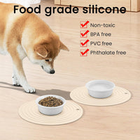 Pet Food Mat for Dog and Cat Placemat 2 Pcs - 9.5"L x 9.5"W / Beige - image 3