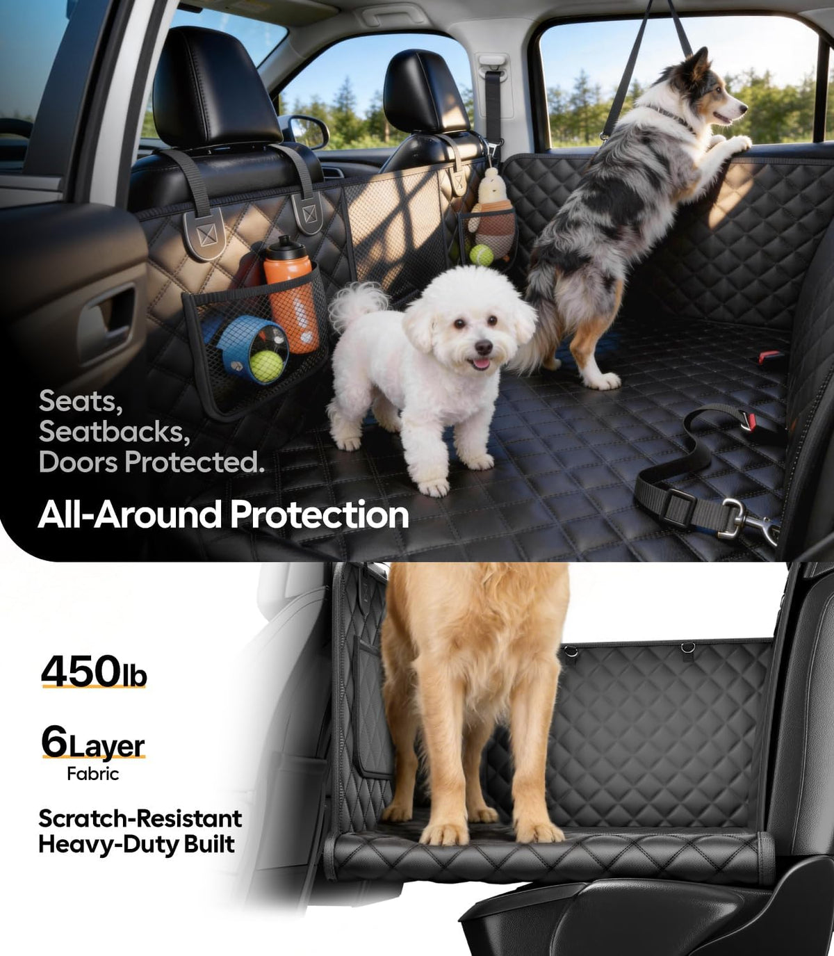 Wigoo Dog Truck Seat Cover for Back Seat, Hard Bottom Support - Black+Orange / XL - Full-Size Trucks,SUVs - image 3