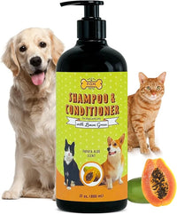 POM Pets 2-in-1 Organic Dog Shampoo & Conditioner – Itchy Skin Relief, Dog Deshedding, Detangles Fur, Cat Shampoo, Paw Cleaner for Dogs, Natural Coat Defense Formula
