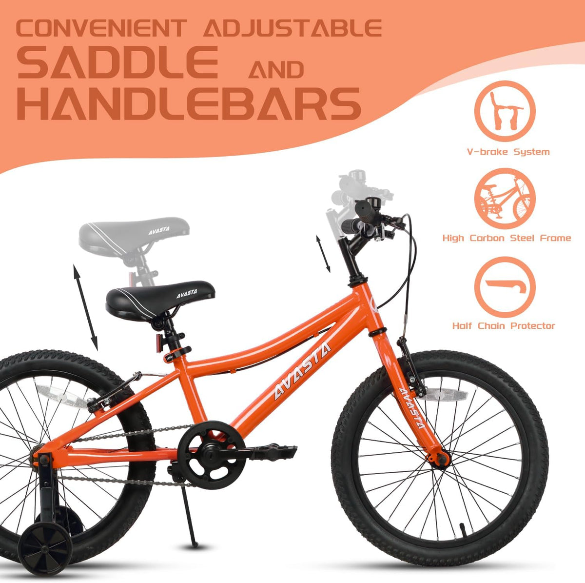 AVASTA Bilbo 18 20 24 Inch Kids Bike for Boys Girls Youth 5-14 Years - Orange / 18 Inch with Kickstand & Training Wheels - image 4
