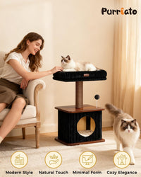29" Small Cat Tree, Boho Wood Cat Tower with Sisal Scratching Post – Essentials for Cats - Walnut Finish / Small - image 4