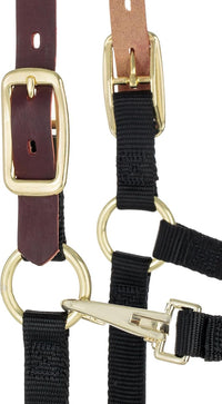 Weaver Equine Breakaway Horse Halter, Supple Leather Crown, Adjustable Chin & Throat Snap Halters for Horses, Equine Tack,Pony Size, Black