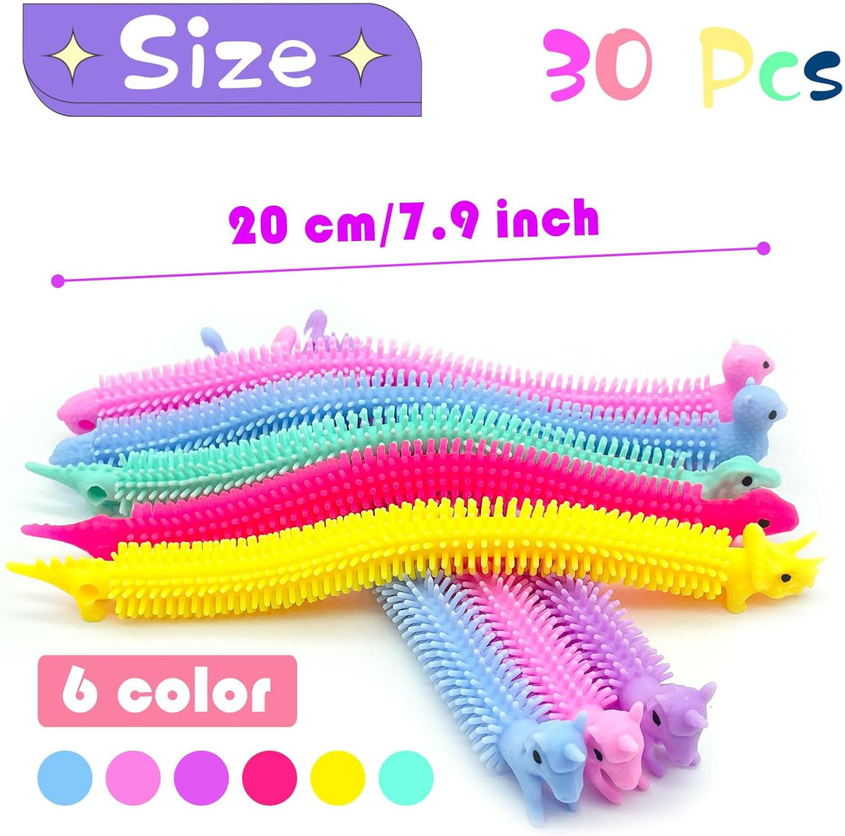 30 PCS Stretchy Fidget Toy, Sensory Fidget Worm Stretch Toys - Alpaca,Dinosaur,Unicorn - image 2