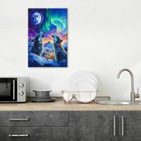 Wolf Wall Art Wolves Canvas Wall Decor Prints Framed Painting Aurora Pictures Gifts Artwork for Bathroom Bedroom Living Dining 16"x24"