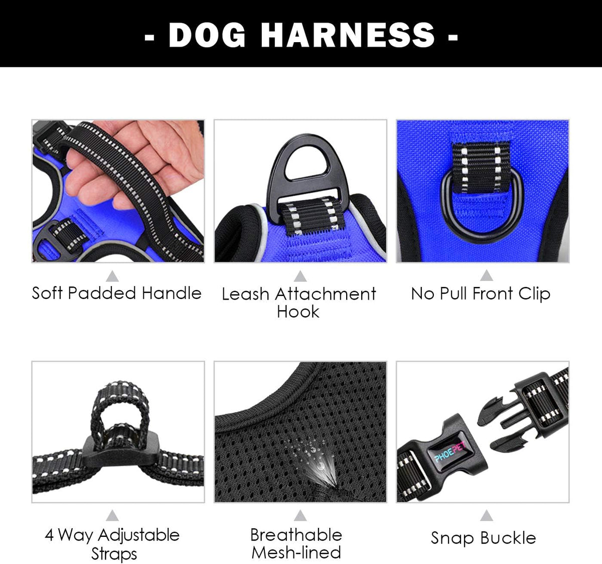 PHOEPET No Pull Dog Harness Medium Reflective Front Clip Vest - Extra Small / Royal Blue - image 4