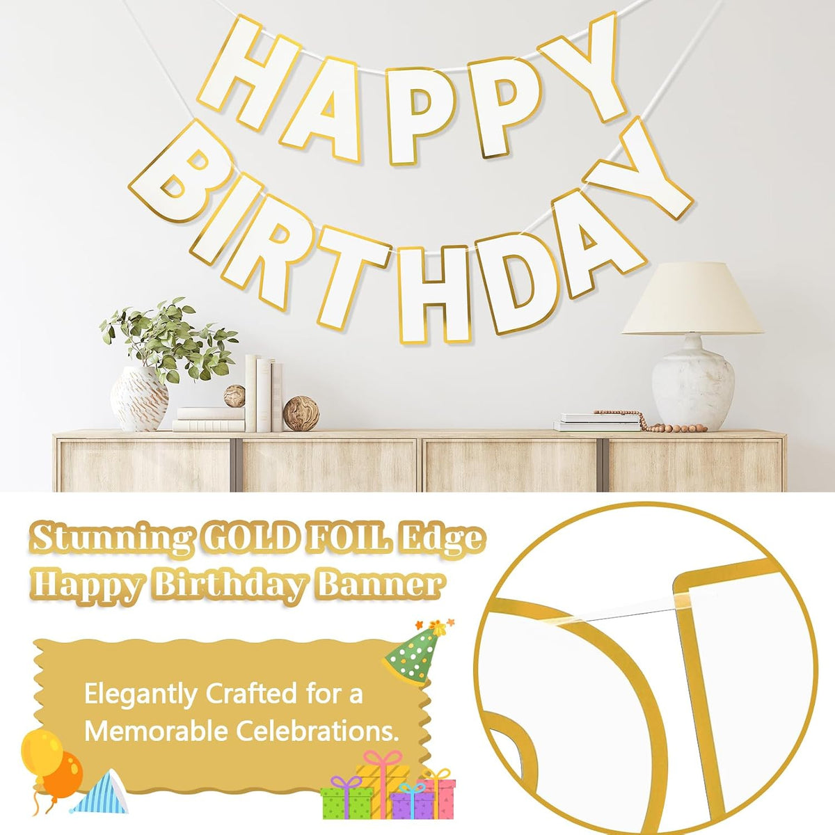 Pre-Strung Happy Birthday Banner - White - image 3
