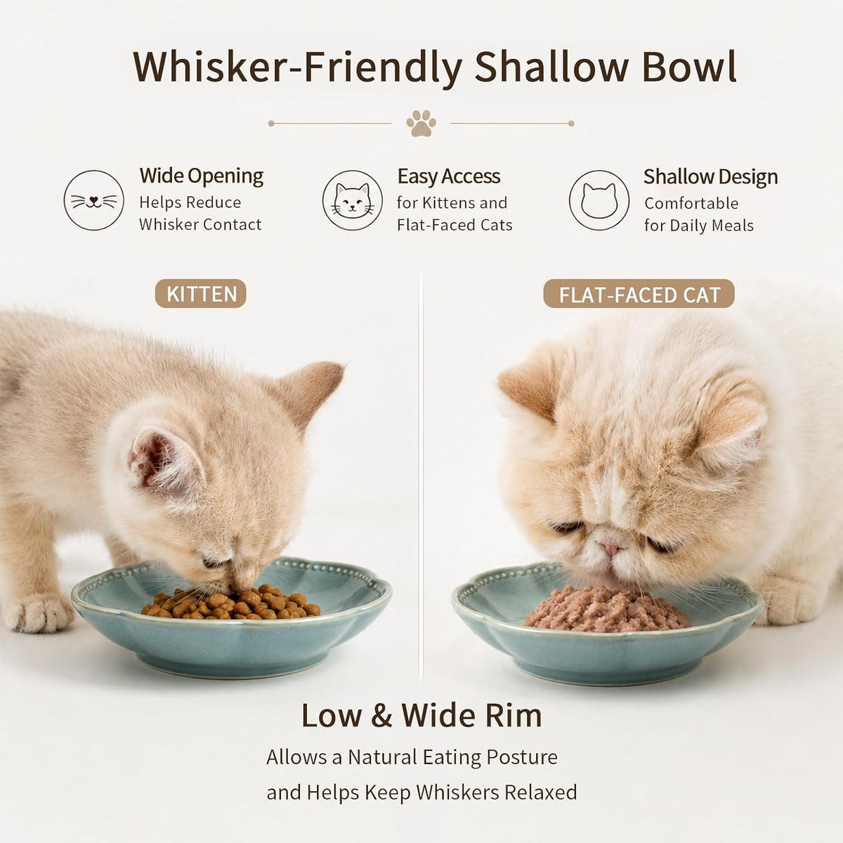 Mecaikru Ceramic Cat Food Bowls - seafoam blue / 5.5in / cloud pearl - image 3