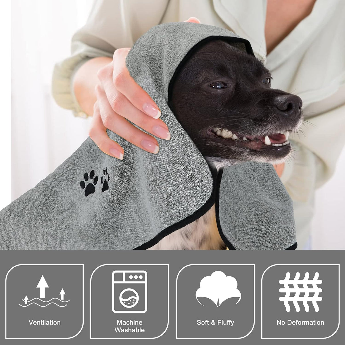 Pet Dog Cat Microfiber Drying Towel Ultra Absorbent Great for Bathing - Grey / 20" x 35" - image 2