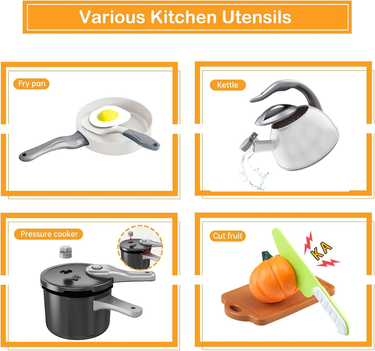 130Pcs Kitchen Playset, Toddler Pretend Cooking Play Pots, Pans - White / 100 Pcs - image 4