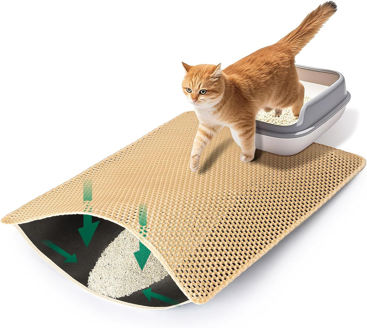 Cat Litter Mats-Extra Large 47''x36'' Litter Trapping Mat for Cat-XXL - Khaki-S 25x16 inch