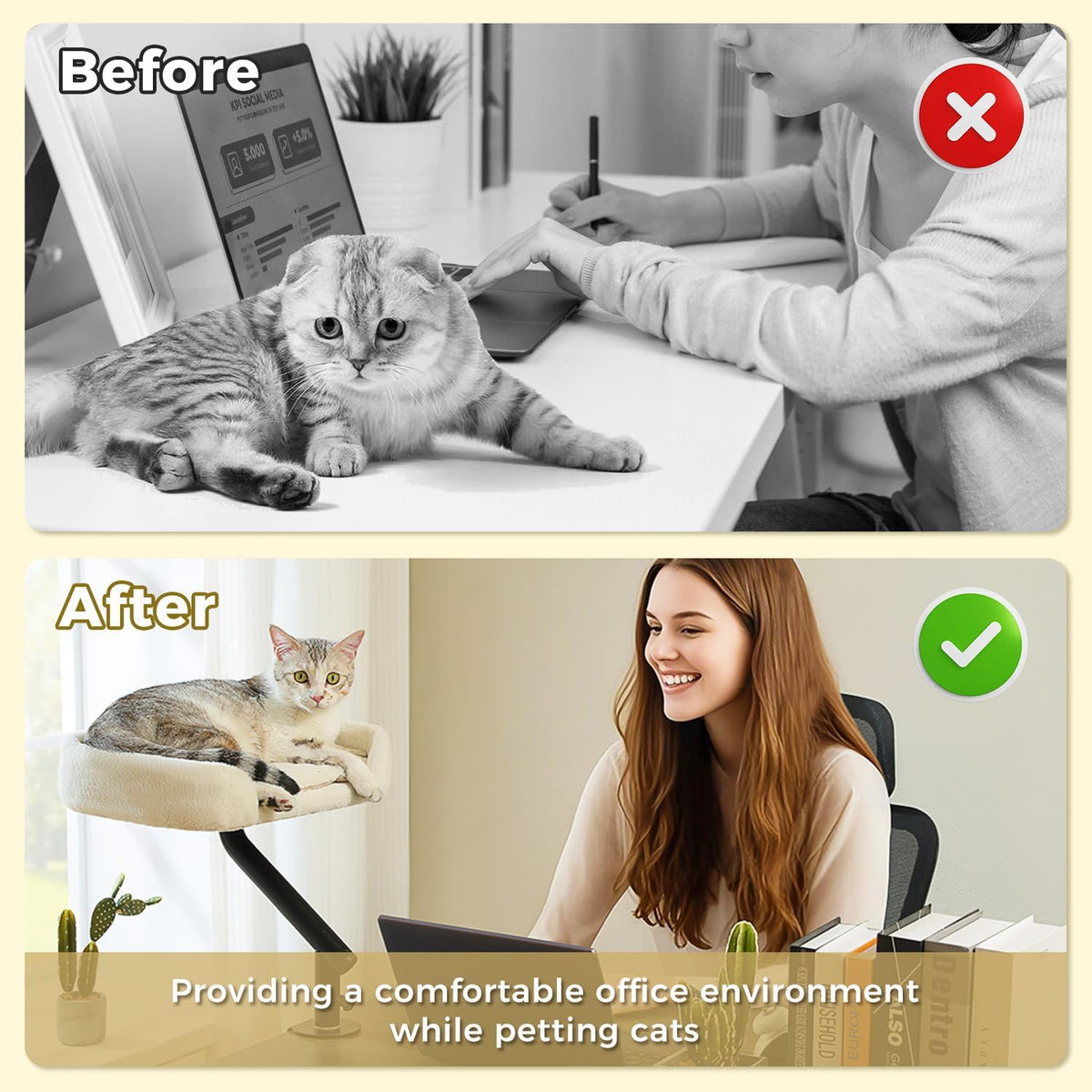 PAWZ Road Cat Desk Bed 360°Rotating Supports to 50 Lbs Cozy Nest - Beige / Plush - image 3