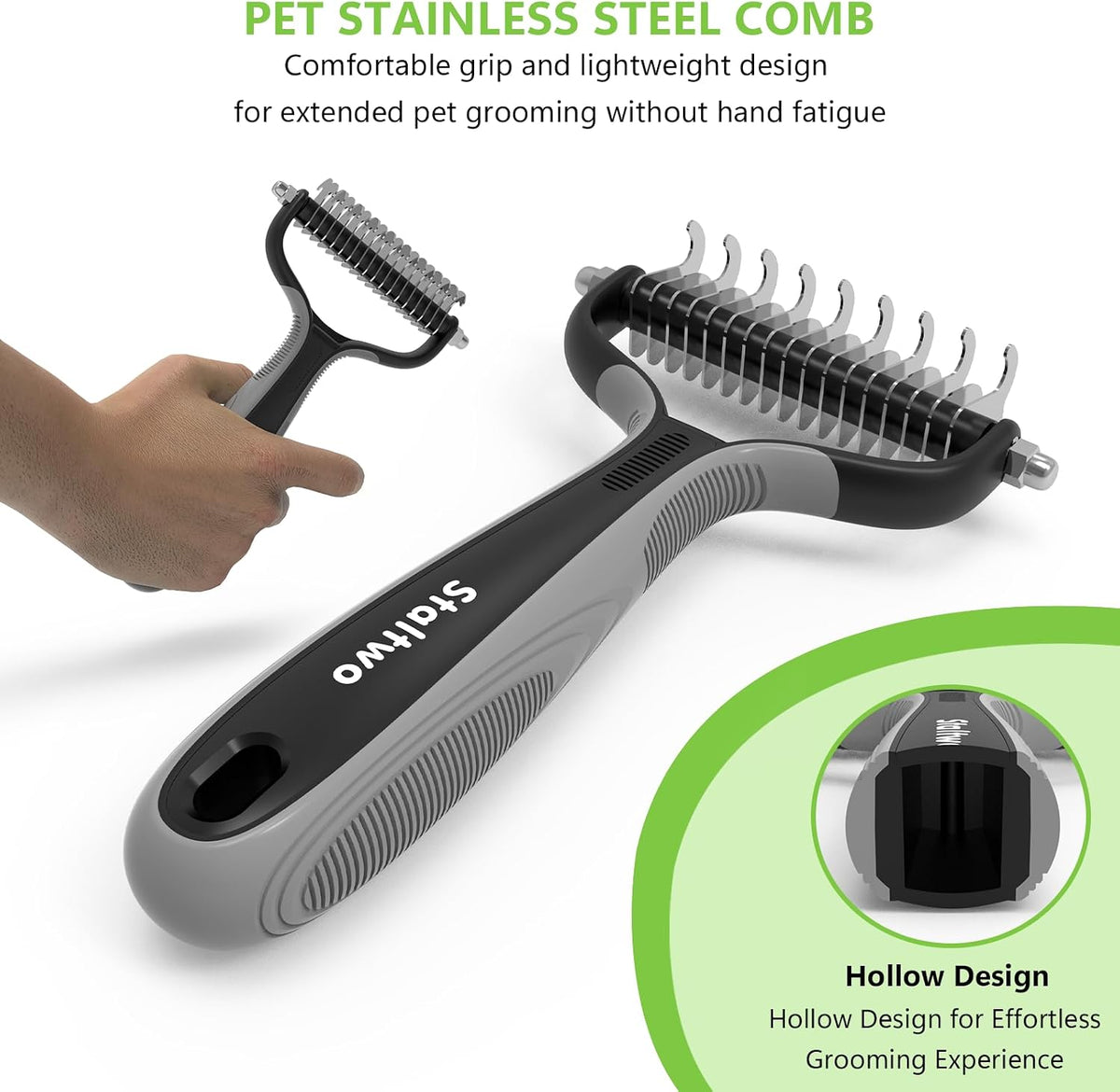 Deshedding Dog Brush for Shedding, Undercoat Rake for Dog&Cat – Essentials for Dogs - Grey - image 4