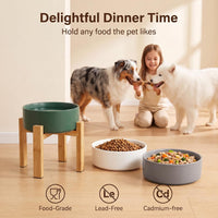 Elevated Cat Water Bowl, Ceramic Raised Cat Food Bowl with Adjustable Bamboo Stand, 5.1" Compact - Large / Grey - image 4