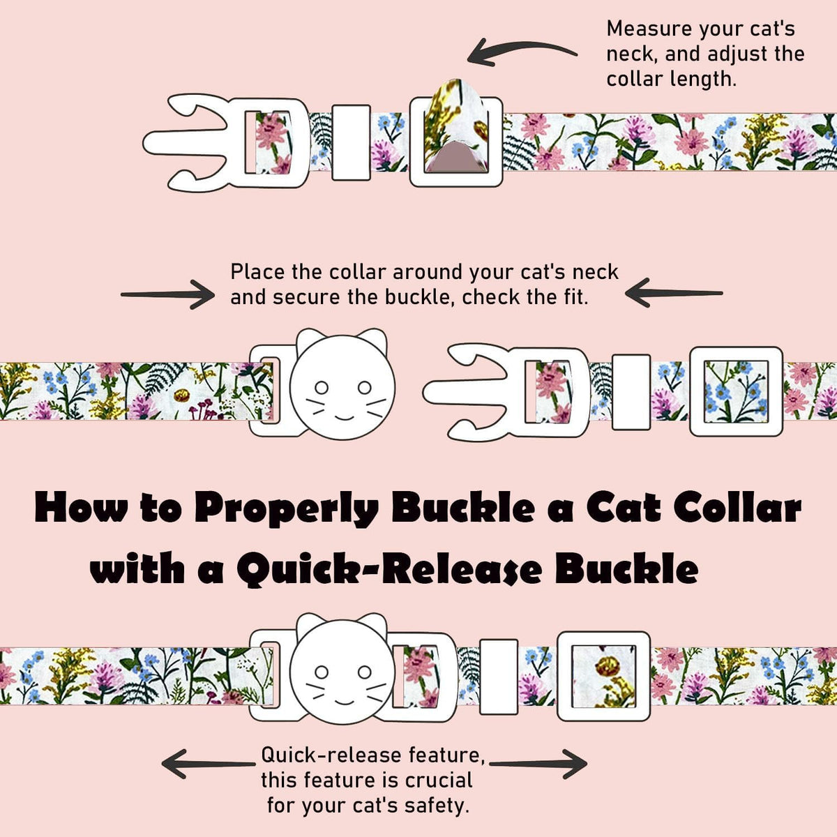 2 Pack Cotton Breakaway Cat Collars Set with Bell and Flower Pendant - beige+navy blue - image 3