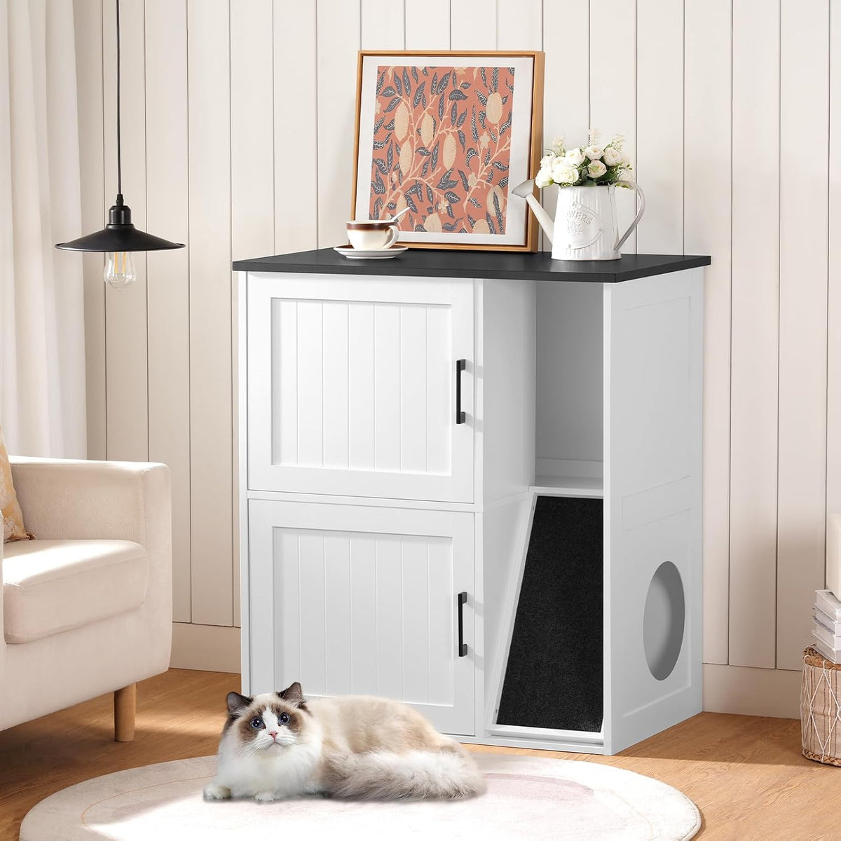 MAHANCRIS Litter Box Enclosure for 2 Cats - White and Black - image 2