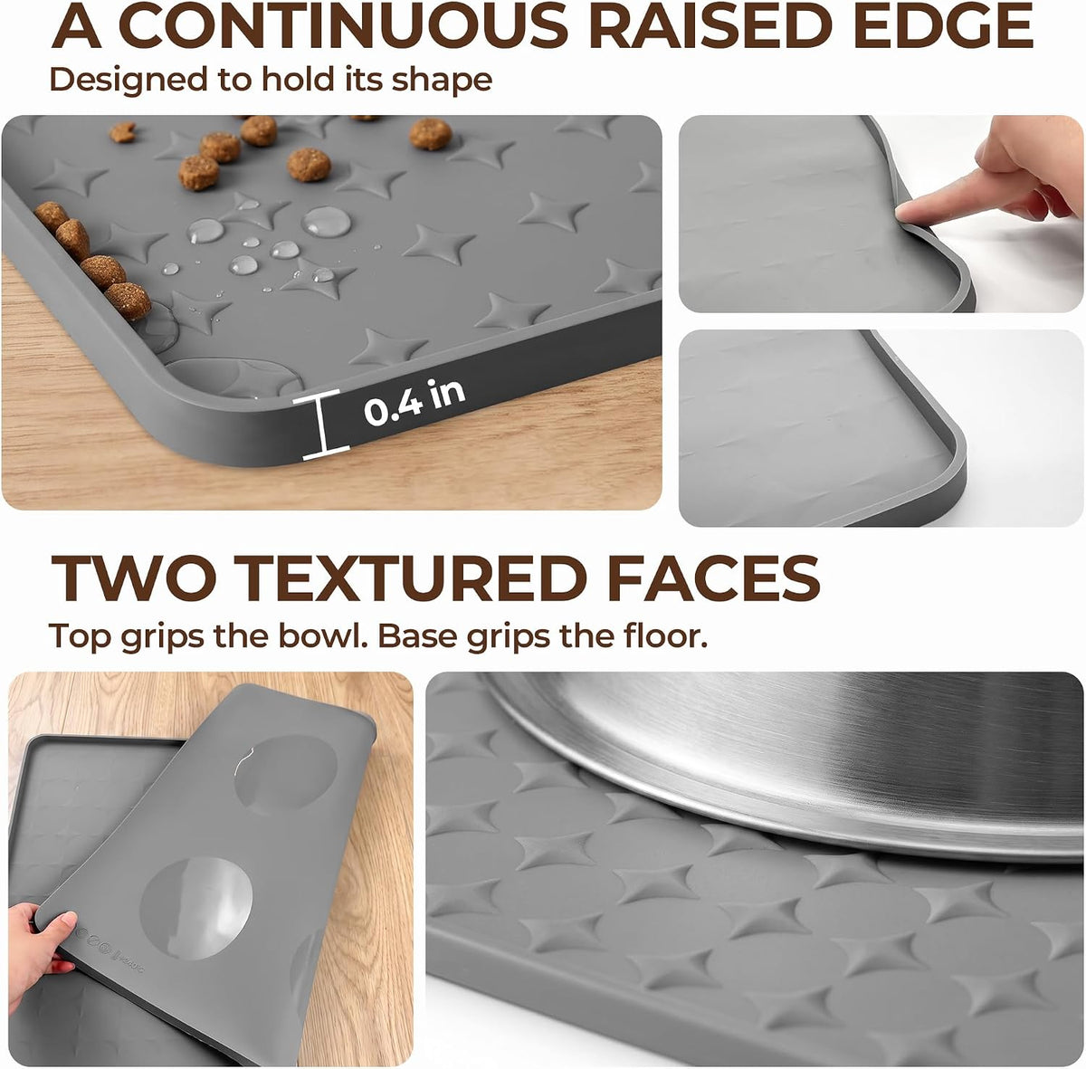 Silicone Pet Food Mat, Extra Large 34x22 Inch - Grey / 24"L x 16"W - image 4