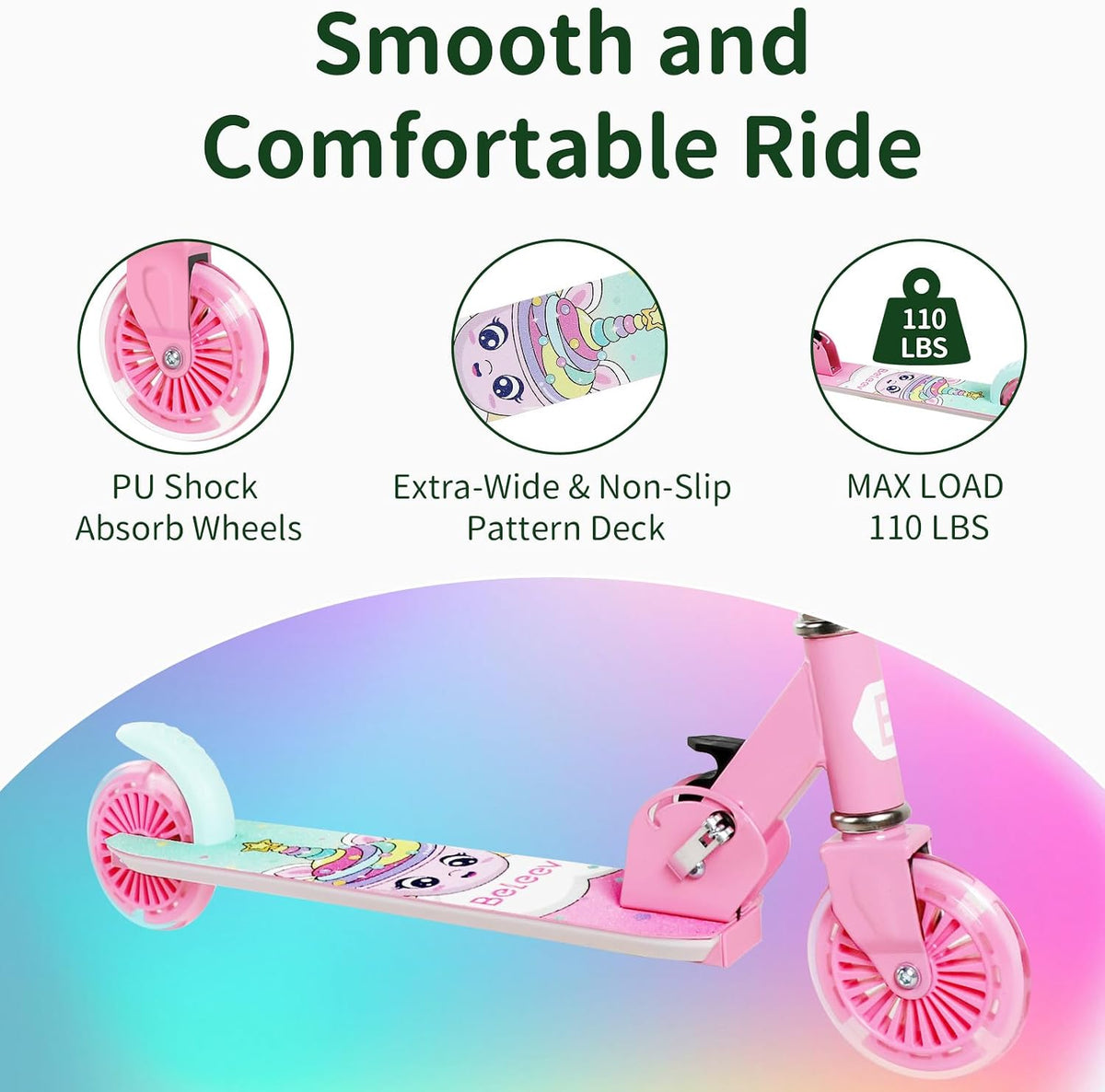 BELEEV V2 Scooters for kids Light-Up Wheels & Stem & Deck - Pink - image 4