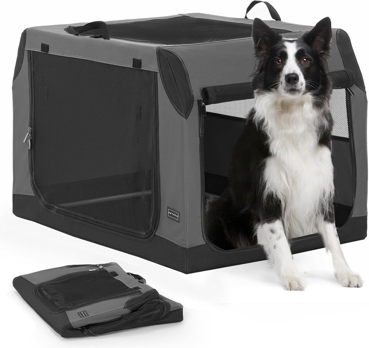 PETSFIT Dog Travel Crate, Soft Sided Dog Crate, Easy to Set Up - 36.0"L x 24.0"W x 23.0"H / Grey