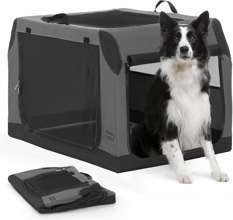 PETSFIT Dog Travel Crate, Soft Sided Dog Crate, Easy to Set Up - 36.0"L x 24.0"W x 23.0"H / Grey