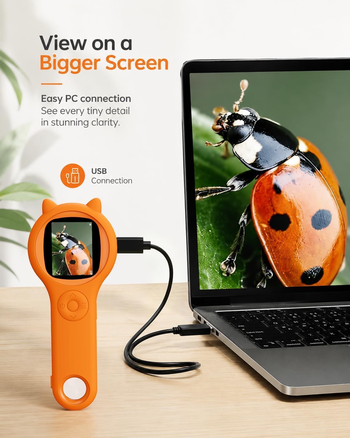 Kids Microscope, 500X Digital Magnifying Glass, Explore STEM Toy - Orange / 1 Pcs - image 2