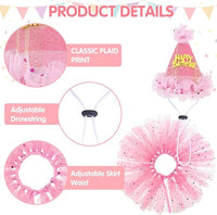SCENEREAL Dog Birthday Bandana Hat with Dress Girl Set Party Supplies Plaid Puppy Birthday Outfit Cute Dog Tutus for Small Medium Lage Dogs, Pink Plaid