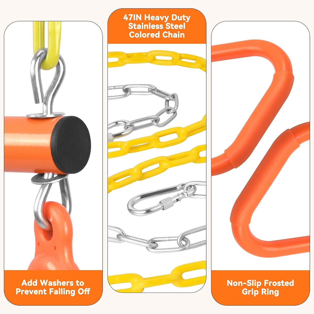 Take Me Away 18'' Trapeze Swing Bar Rings 48'' Heavy Duty Plastic - Orange - image 3