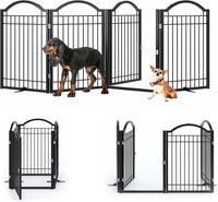 BHG Metal No-Assembly Freestanding Dog Gate with Door Walk Through - Black / 4 panels - image 2