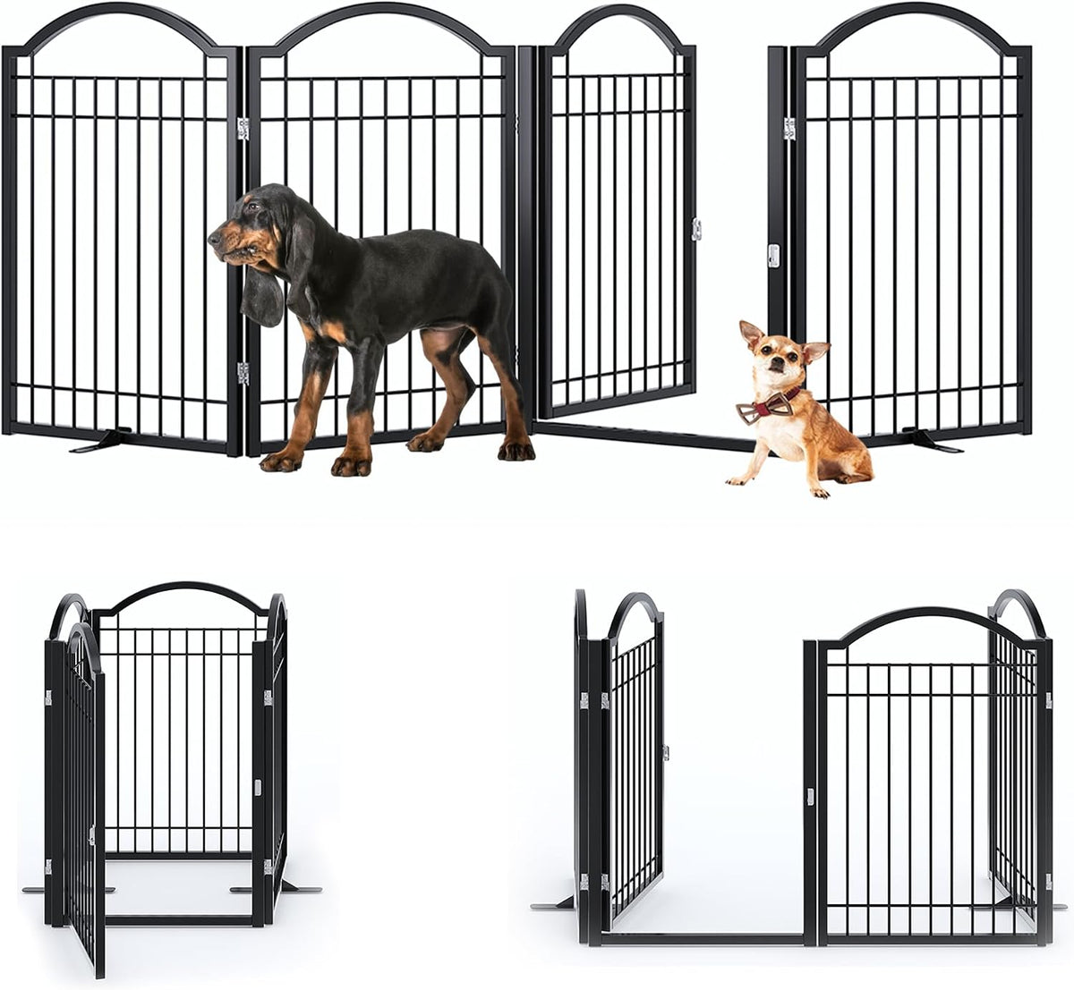 BHG Metal No-Assembly Freestanding Dog Gate with Door Walk Through - Black / 4 panels - image 2