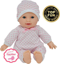 New York Doll Collection 11 inch soft body baby doll in polka dot onesie with pacifier and blanket - view 36