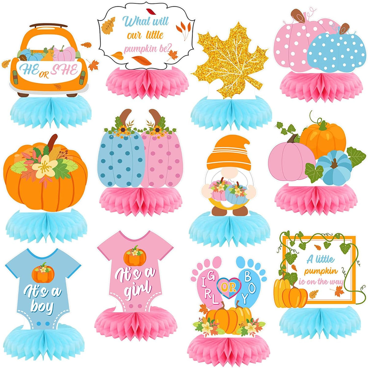 Yuntau Thanksgiving honeycomb centerpieces with pumpkin and gnome designs - view 9