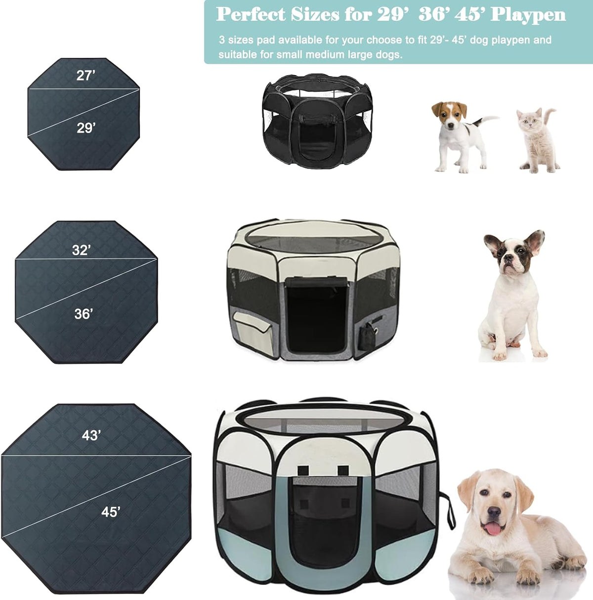 Octagon Dog Playpen Mat Washable Leakproof Pet Liner, 29' - Dark Grey-s / Octagon-S-29'(Diameter) - image 4