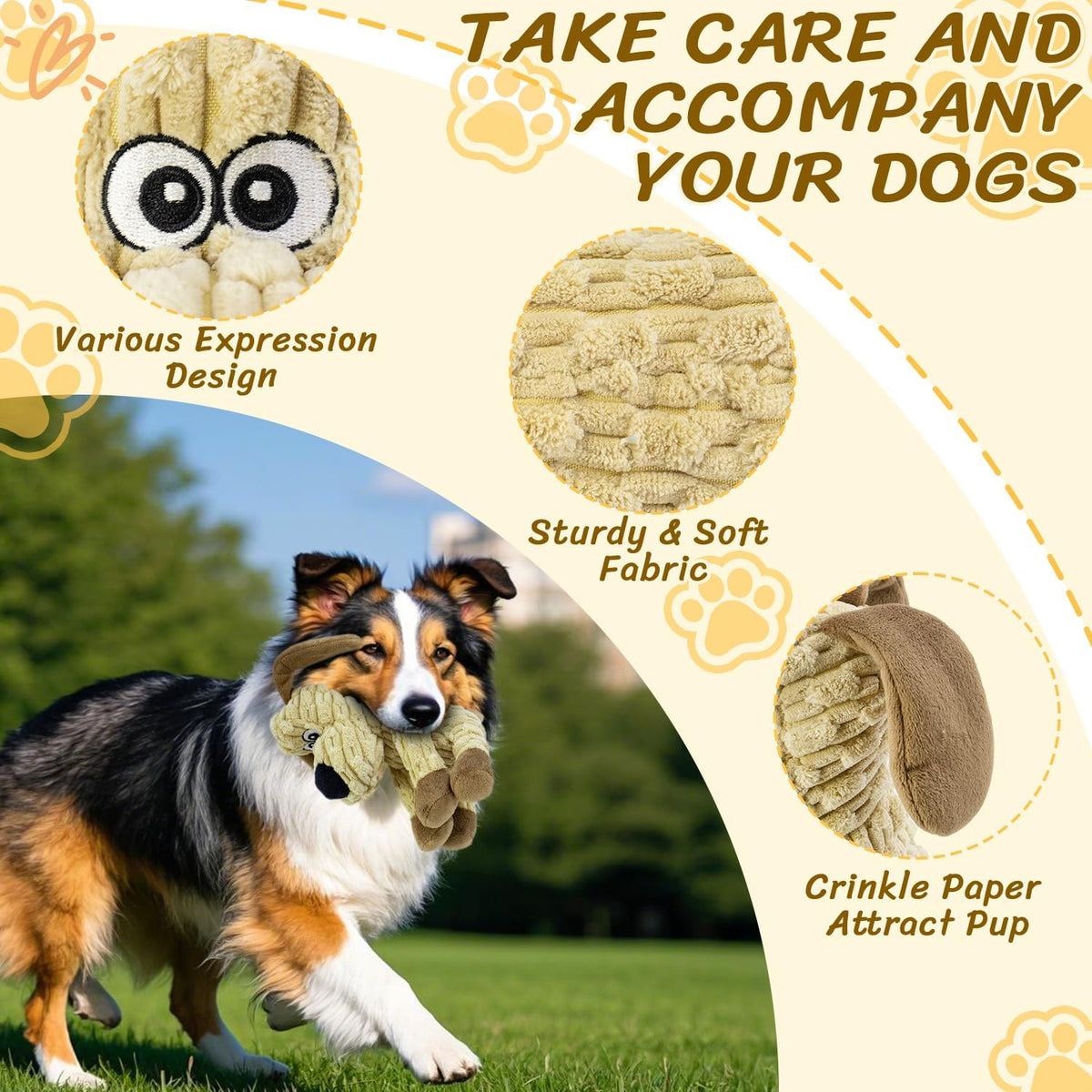 Squeaky Stuffed Dog Toys, Chew Dog for Large Medium Small Breeds – Essentials for Dogs - Khaki - image 2