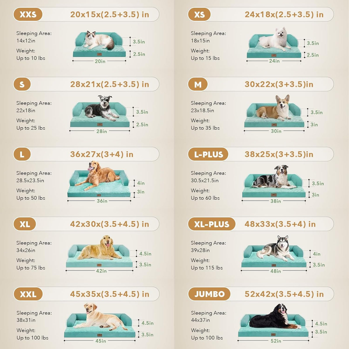 Orthopedic Washable Dog Bed with Bolster for Medium to Large Dogs – Essentials for Dogs - 45.0"L x 35.0"W x 8.0"Th / Aqua Blue - image 3
