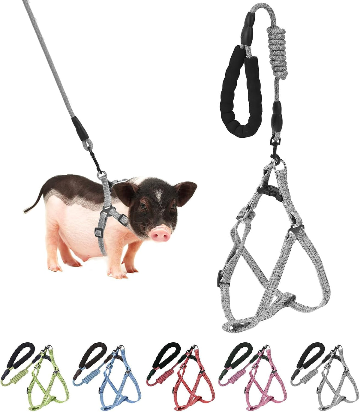 YeeBeny Mini Pig Harness Adjustable with Leash Foam Handle Pink - Gren / XL